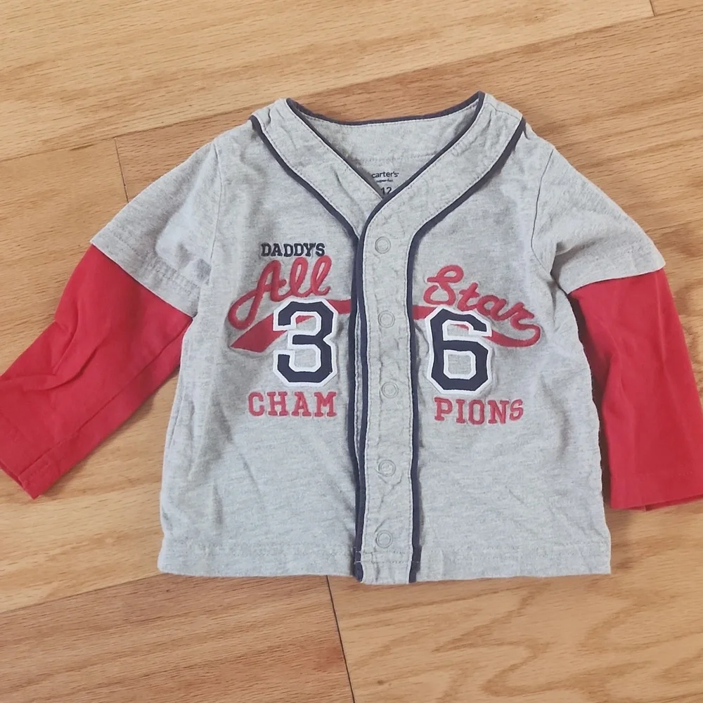 Carter's Gray and Red All Star Button Down Shirt 12 Months